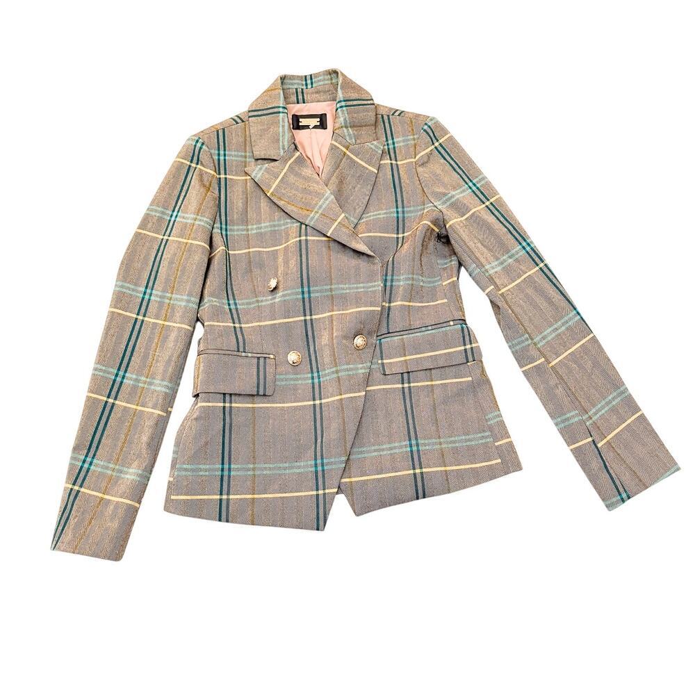 Alexia Admor Plaid Tartan Patterned 2-Button Blazer Size Small NWT